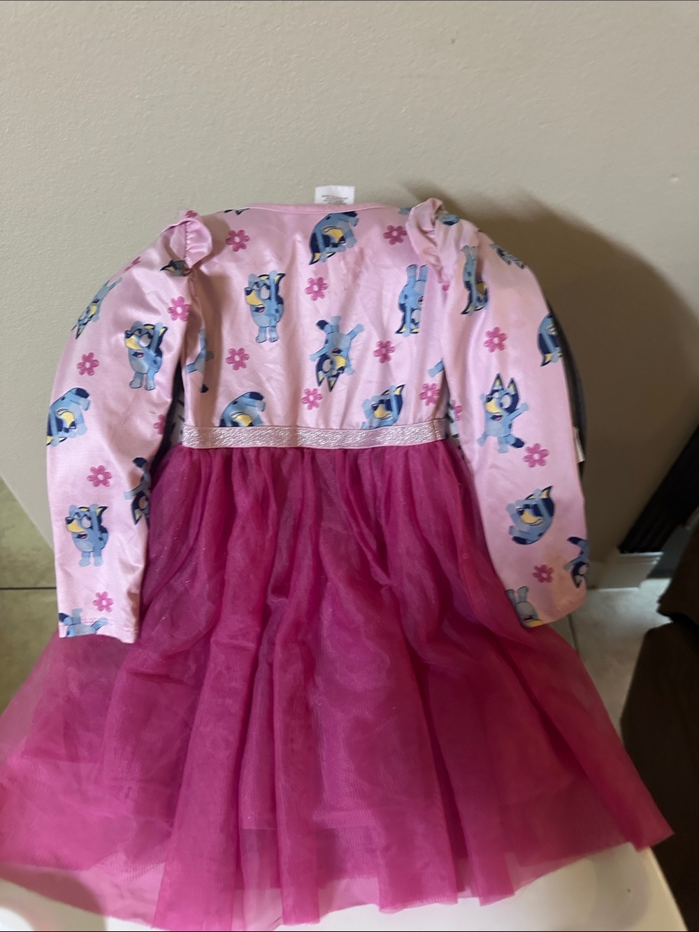 5T Girls Pink bluey Print Tulle Dress with Sparkle Waist